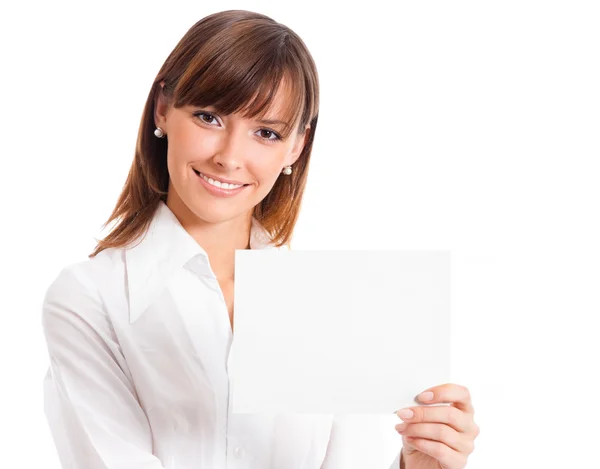 Businesswoman with blank signboard Royalty Free Stock Photos