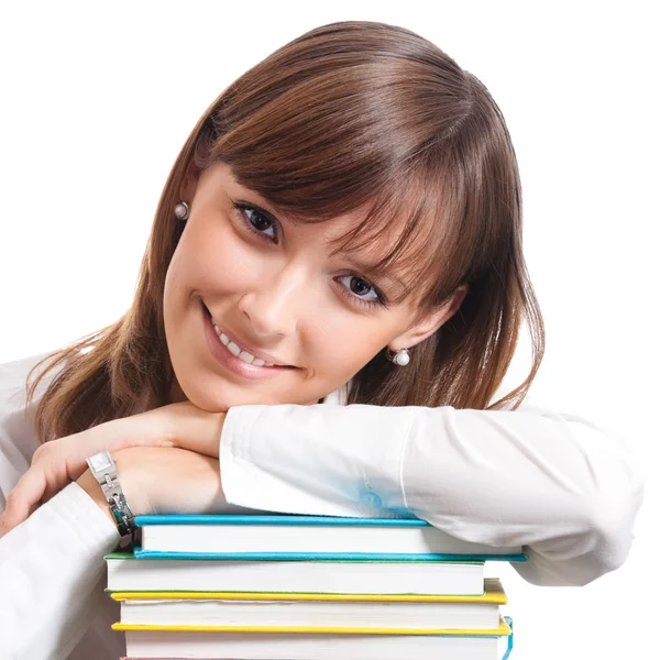 Young woman with books, isolated Stock Photo
