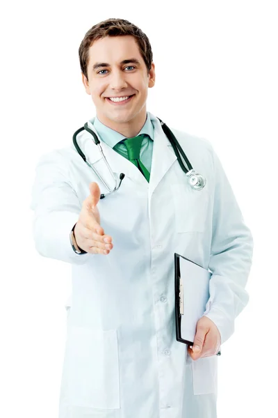 Doctor giving hand for handshake, over white — Stock Photo, Image