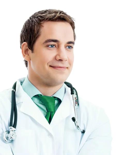 Médico sorridente alegre, sobre branco — Fotografia de Stock