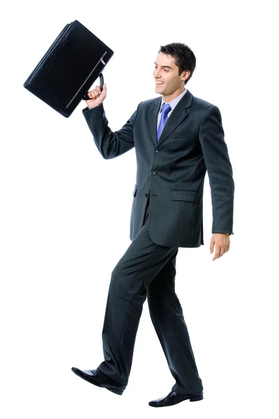 Empresario caminando con maletín, en blanco — Foto de Stock
