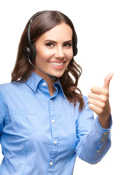 Support telefon operatör med tummen upp gest, på vitt — Stockfoto
