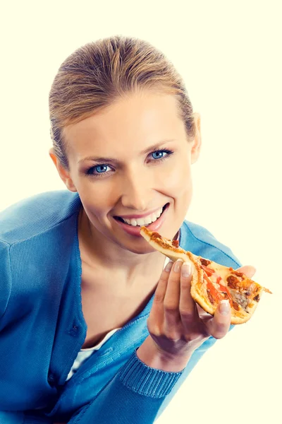 Bella giovane donna mangiare pizza — Foto Stock