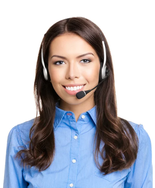 Glad kund support telefon operatör i headset, isolerade — Stockfoto