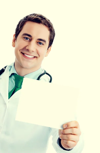 Medico con cartello bianco con area copyspace — Foto Stock