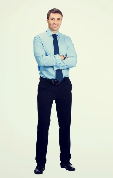 Ful body of happy businessman in blue confident business wear — Zdjęcie stockowe