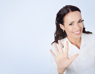 Businesswoman showing five fingers clipart