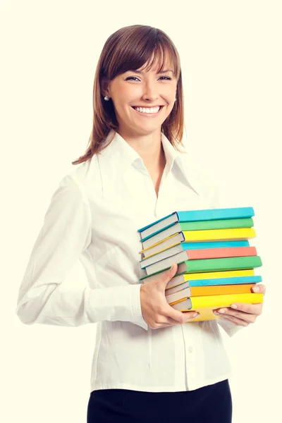 Porträtt av leende kvinna med läroböcker — Stockfoto