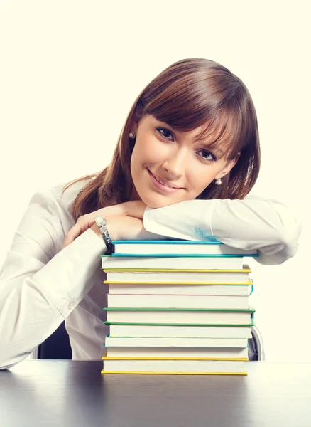 Jonge vrouw met schoolboeken — Stockfoto