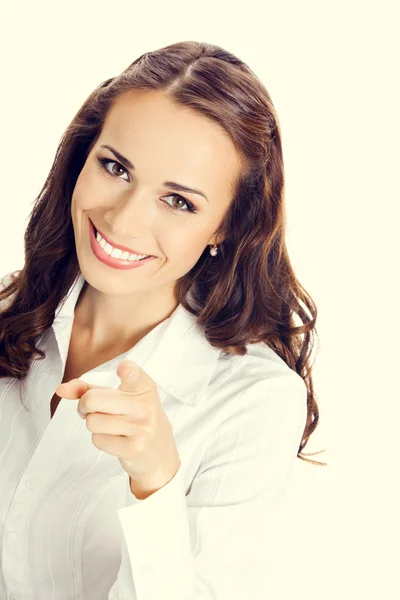 Businesswoman pointing finger at viewer — Stock Photo, Image