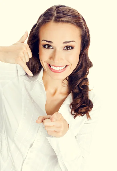 Business woman making call me gesture Royalty Free Stock Images