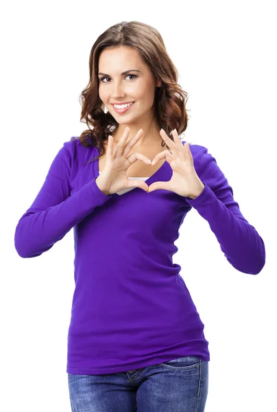 Woman showing heart symbol gesture, isolated — Stock Photo, Image