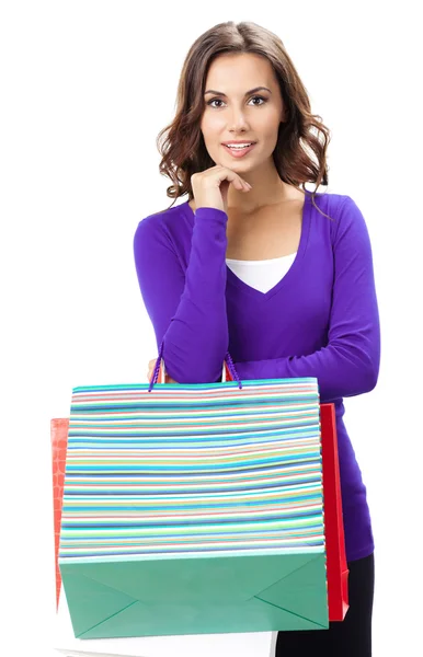 Mujer joven con bolsas de compras, aislada —  Fotos de Stock