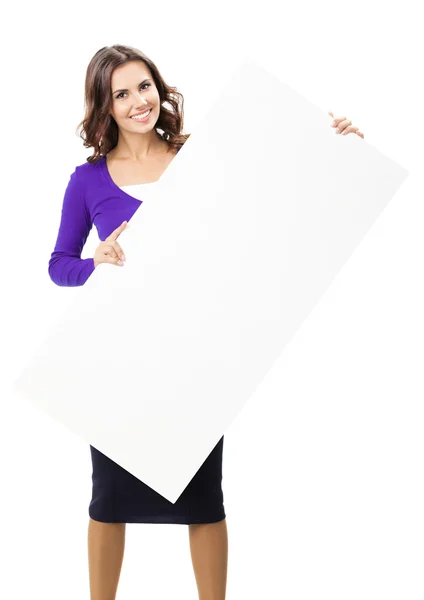 Beautiful young woman with blank signboard — Stock Photo, Image