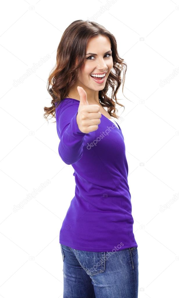 woman showing thumbs up gesture