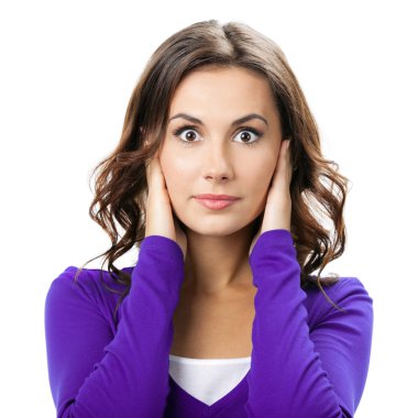 elle kapsayan izole kulaklarını, kadın