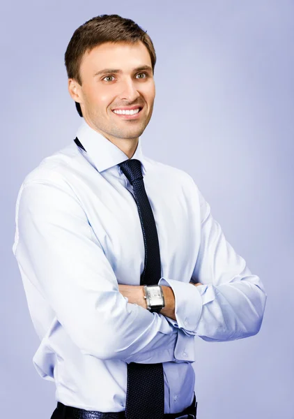 Portrait of business man, over violet background — Stok fotoğraf