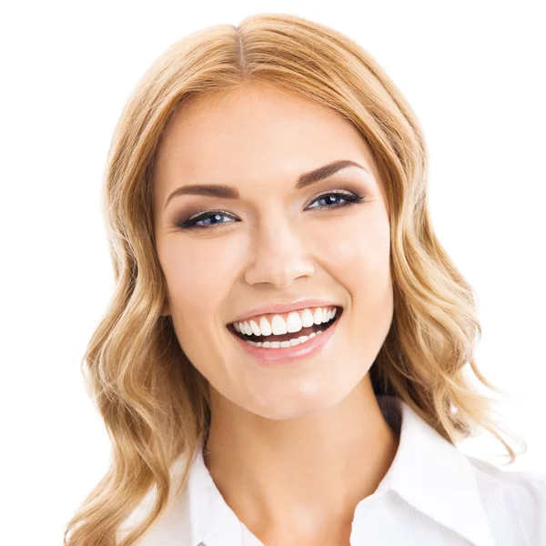 Joven mujer de negocios alegre, en blanco —  Fotos de Stock