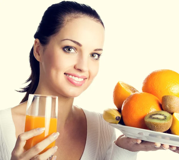 Woman with fruits and orange juice Stock Image