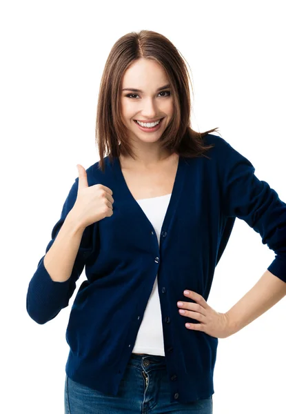 Young woman showing thumbs up gesture, isolated — Stock Photo, Image