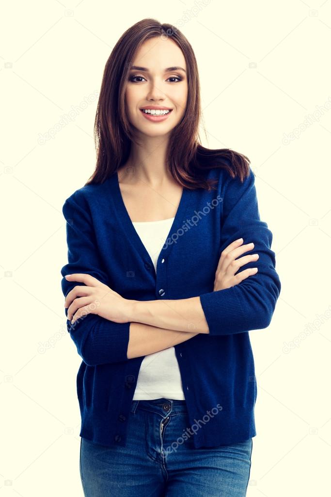 smiling young woman with crossed arms