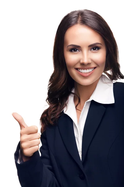 Бізнес-леді, показуючи великі пальці вгору жест, ізольовані — стокове фото