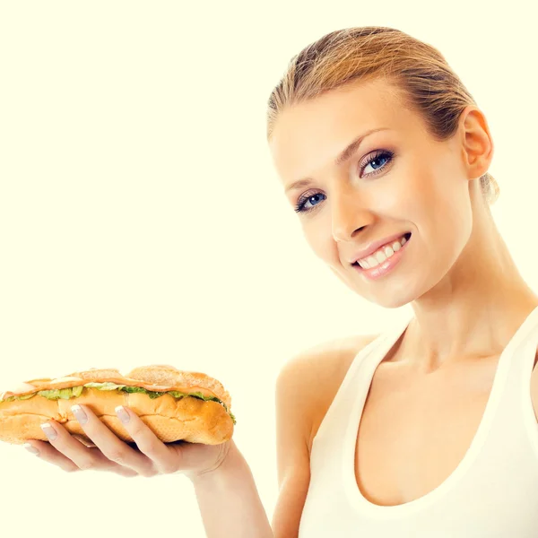 Portrait of woman with sandwich — Stock Photo, Image