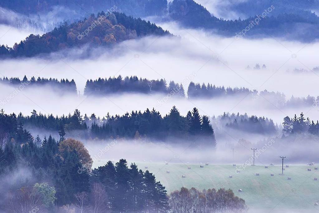 Hilly landscape with fog