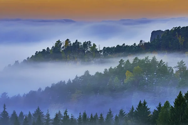 Manhã nebulosa na paisagem — Fotografia de Stock