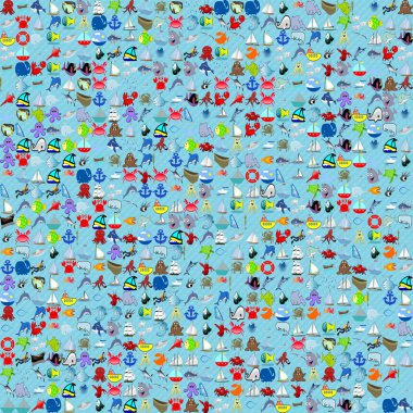 Deniz komik karikatürize desen. Su.