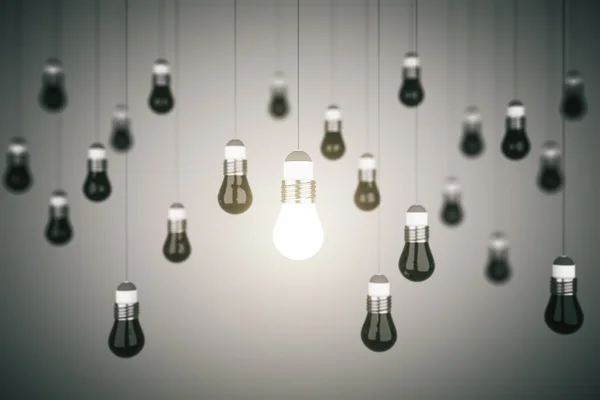 多くの電球、ビジネス アイデアのコンセプト。3 d レンダリング — ストック写真