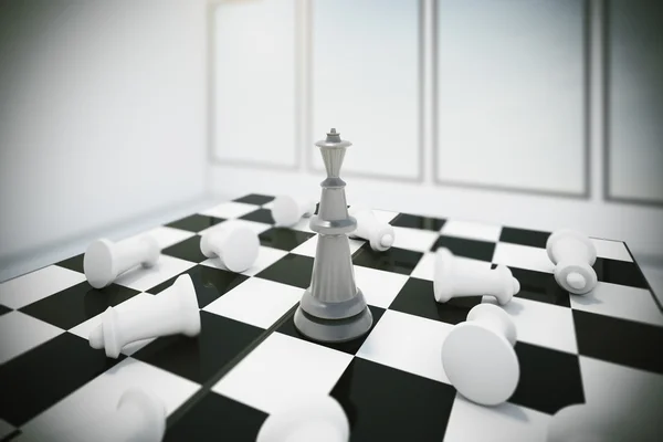 Black king and white chess pieces losers, 3d rendering — Stock Photo, Image