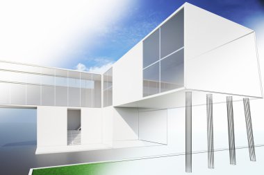 Dış bir modern ev planı, 3d render
