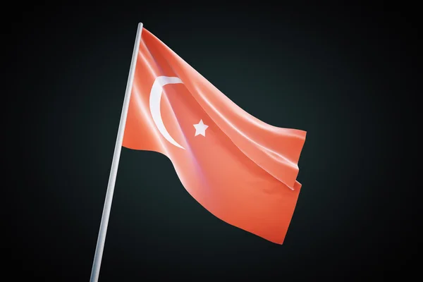 Bandera de Turquía ondeando sobre un fondo negro, 3d render — Foto de Stock