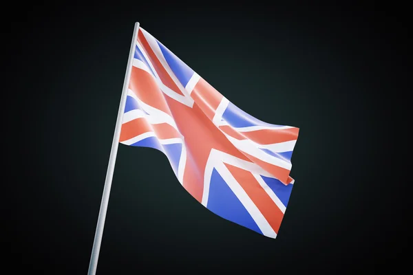 UK flagga vajande på svart bakgrund, 3d gör — Stockfoto