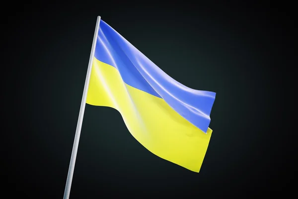 Ukraina flagga vajande på svart bakgrund, 3d gör — Stockfoto