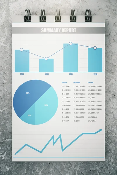 콘크리트 바닥 평면도에 메모장 페이지에서 비즈니스 차트 — 스톡 사진