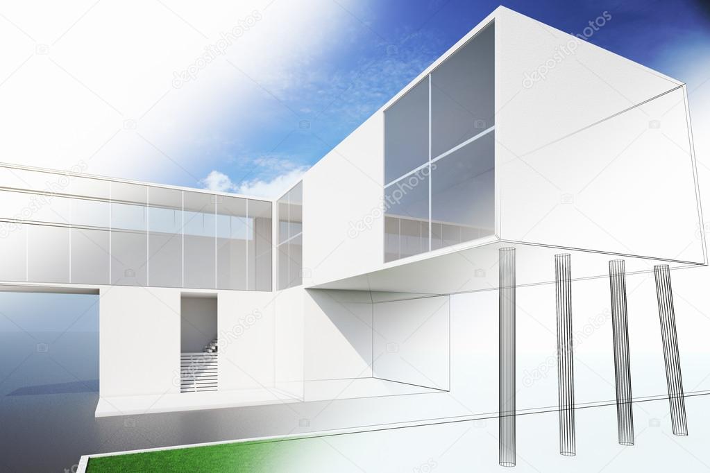 Buitenkant van een plan van het moderne huis d render