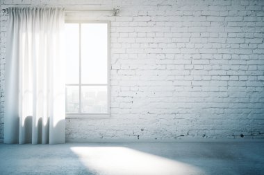 Beyaz tuğla duvar ve pencere