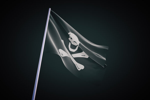 пиратский флаг на черном фоне
