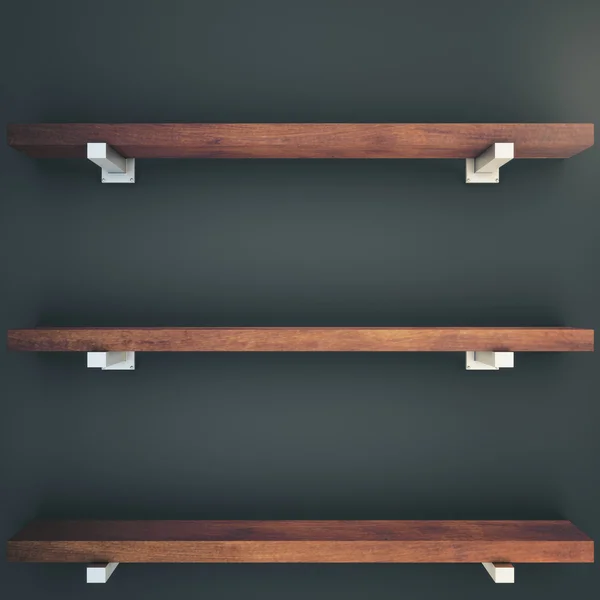 Wooden brown shelves — Stock Photo, Image