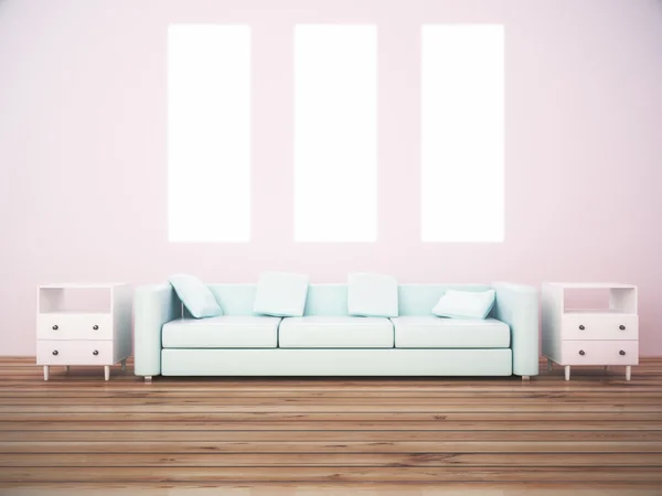 Drei Leinwand und Sofa — Stockfoto