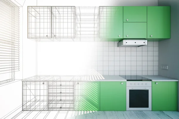 Design della cucina verde incompiuto — Foto Stock