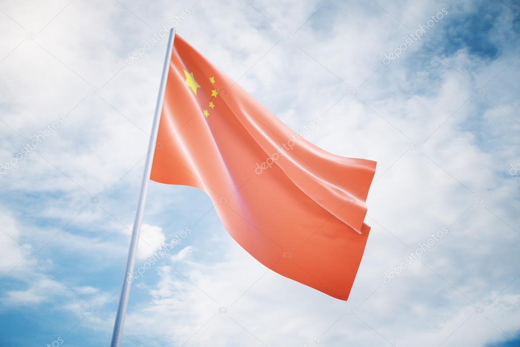 Chinese flag on sky background