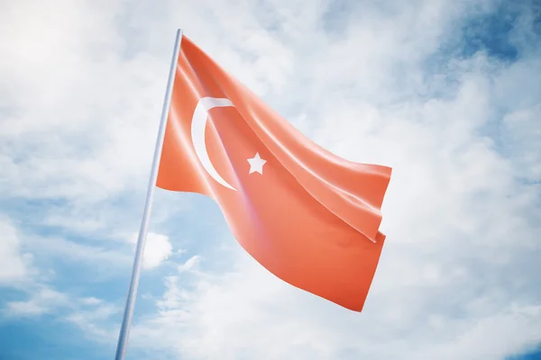 Turkish flag on sky background — Stock Photo, Image