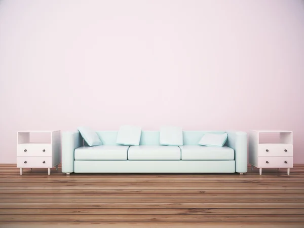 粉红色的房间里的沙发 — 图库照片