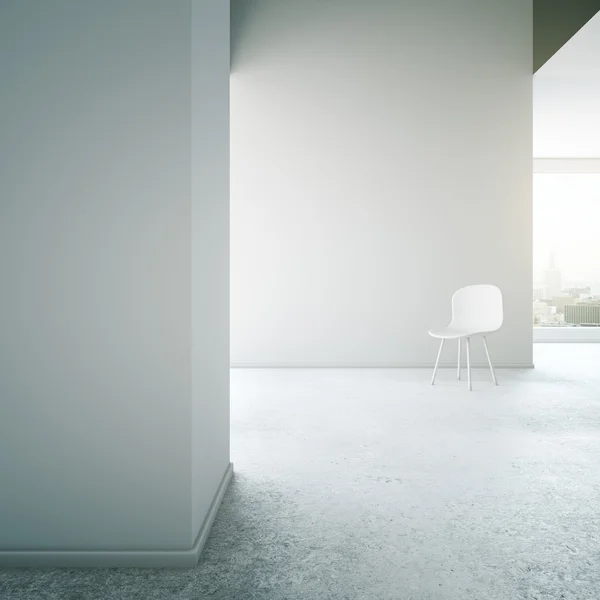 椅子とコンクリート内部の 2 つの空白の壁。モックアップ、3 d のレンダリング — ストック写真