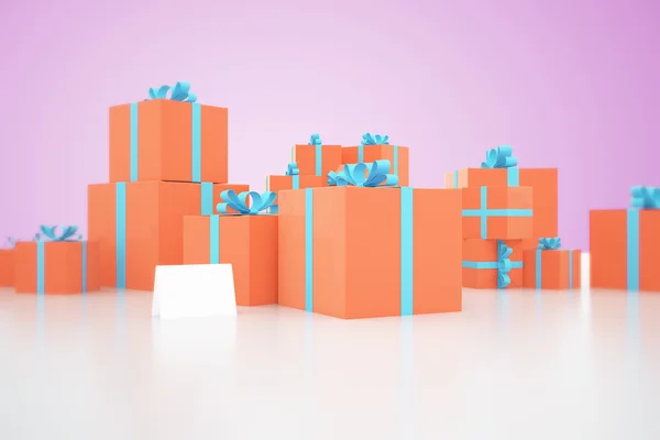 Orange present boxes on purple — Stock Photo, Image