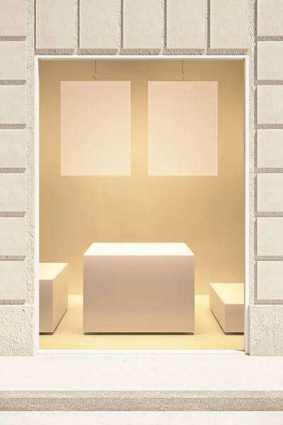 Rechteckige Vitrine außen mit zwei leeren Plakaten und Ständer. mock up, 3D-Darstellung — Stockfoto