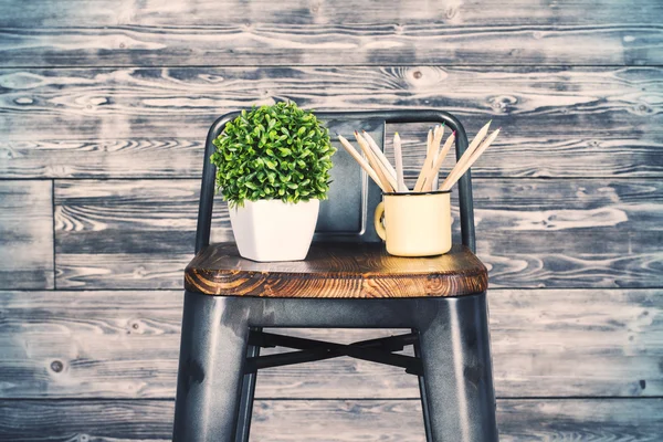 Plant and mug with pencils — Stock Photo, Image